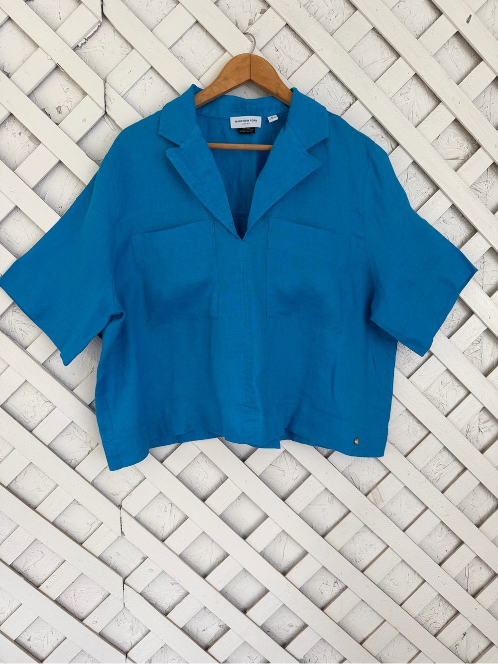 Marc New York Jeans XL Linen Boxy Shirt Quiet Luxury Blue Cropped